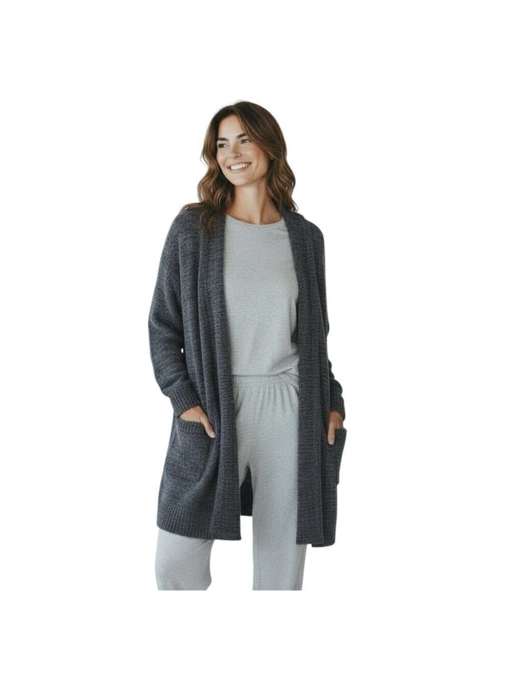 Barefoot Dreams CozyChic Cardigan Robe Large Blue-Gray Slate Blue